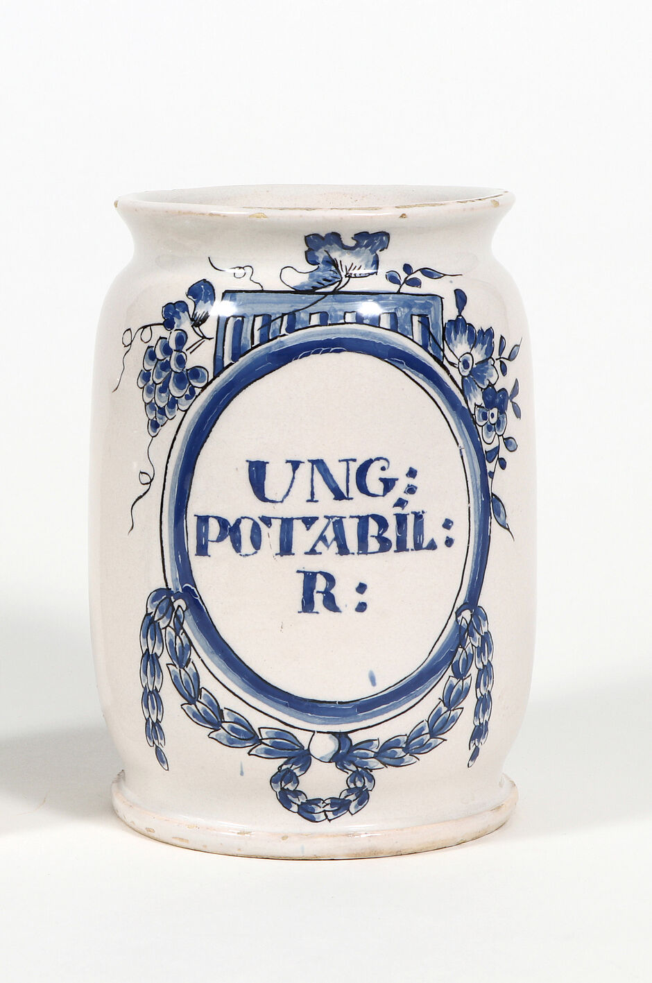 Fayence-Albarelli, Nikolaus-Apotheke Nieheim, circa 1780 bis 1800 (Inv.-Nr. II E 1008–1009, © Dt. Apotheken Museum-Stiftung, Heidelberg)