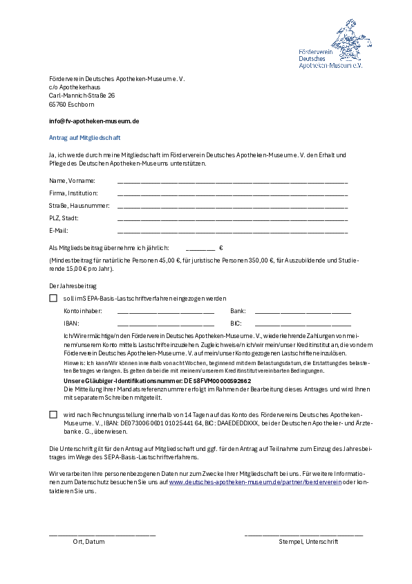 Antrag auf Mitgliedschaft